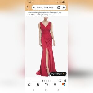 Women Elegant V-Neck Red Sleeveless Evening Gown